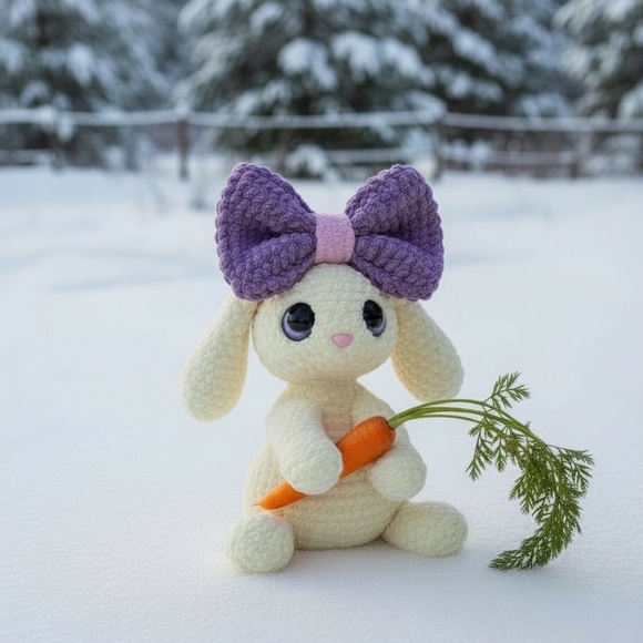 Other - Charming Cream Bunny Plush with Purple Bow